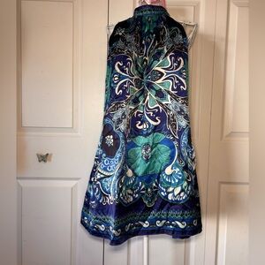 Vibrant Dress with Blue and Green Floral Design